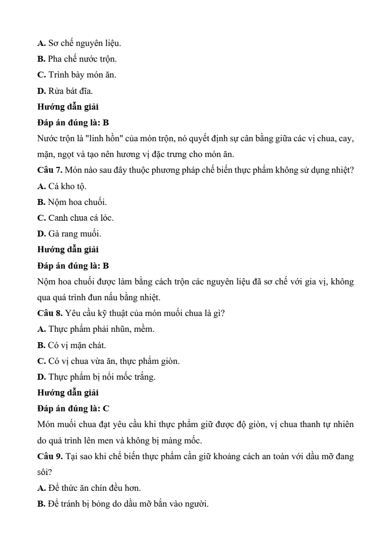Đề thi Học kì 2 Công nghệ 9 Kết nối tri thức Chế biến thực phẩm (có đáp án)