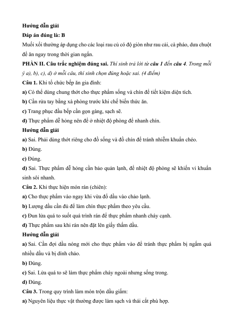 Đề thi Học kì 2 Công nghệ 9 Kết nối tri thức Chế biến thực phẩm (có đáp án)