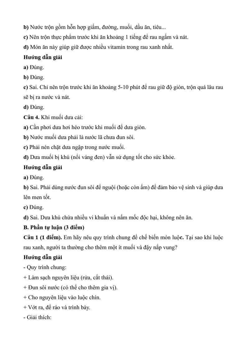 Đề thi Học kì 2 Công nghệ 9 Kết nối tri thức Chế biến thực phẩm (có đáp án)