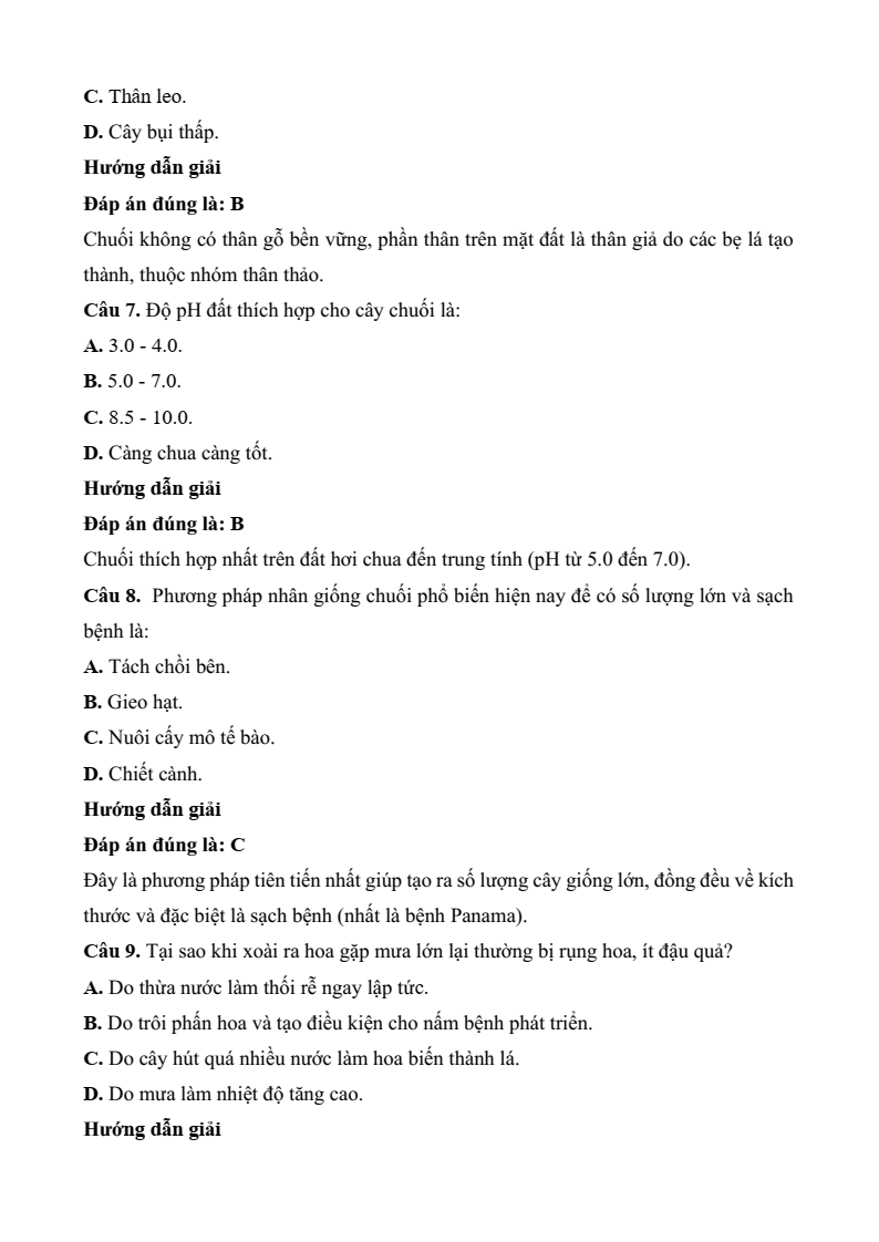 Đề thi Học kì 2 Công nghệ 9 Kết nối tri thức Trồng cây ăn quả (có đáp án)
