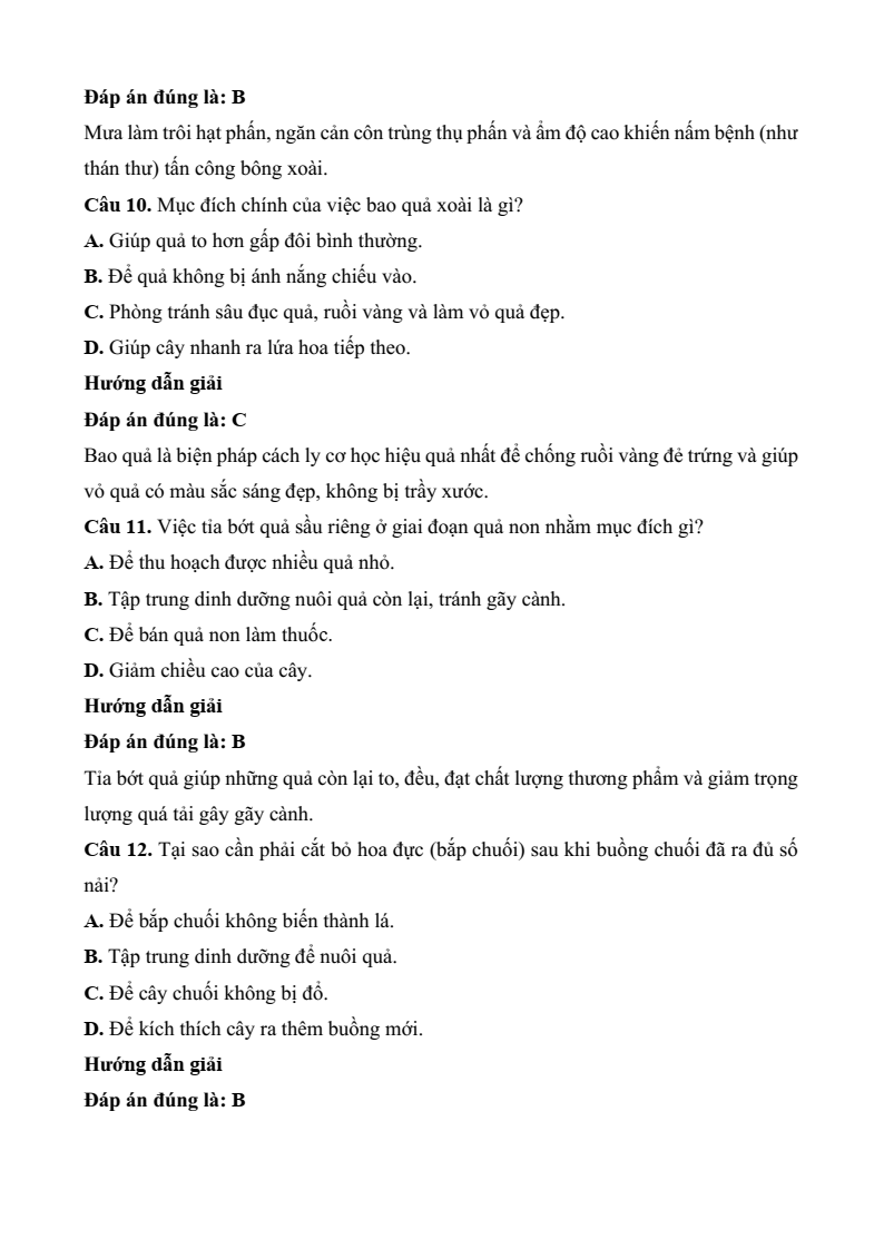 Đề thi Học kì 2 Công nghệ 9 Kết nối tri thức Trồng cây ăn quả (có đáp án)