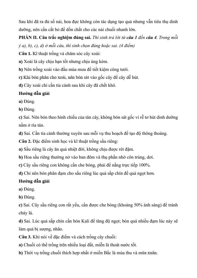 Đề thi Học kì 2 Công nghệ 9 Kết nối tri thức Trồng cây ăn quả (có đáp án)