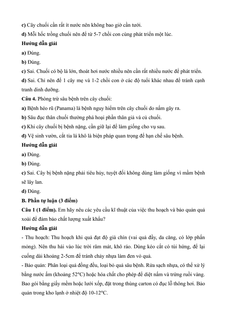 Đề thi Học kì 2 Công nghệ 9 Kết nối tri thức Trồng cây ăn quả (có đáp án)