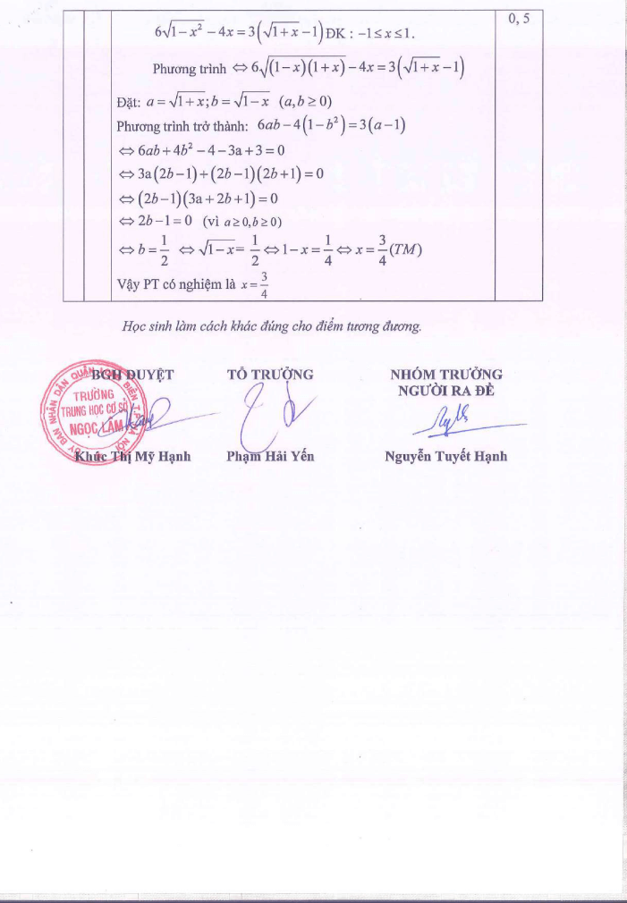 Đề thi Giữa kì 2 Toán 9 năm 2023-2024 trường THCS Ngọc Lâm (Hà Nội)