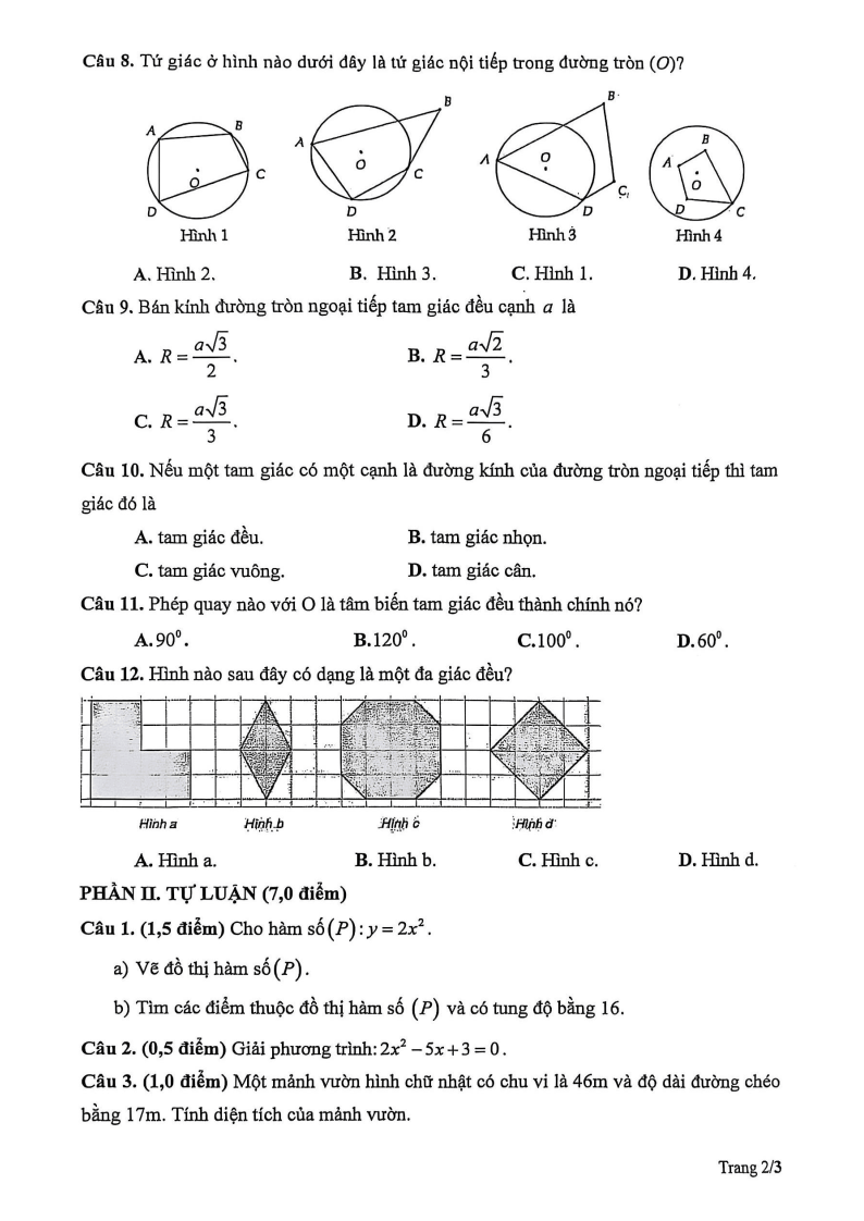Đề thi Giữa kì 2 Toán 9 trường TH, THCS và THPT Quốc tế Á Châu (TP HCM) năm 2025-2026