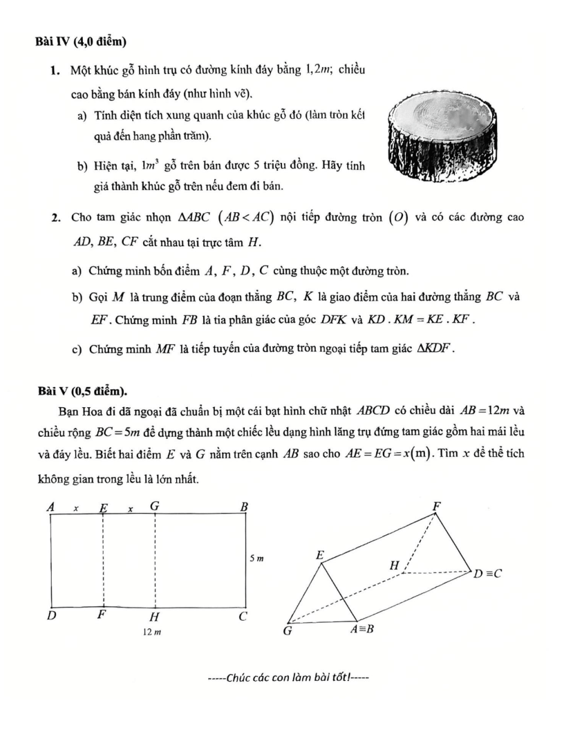 Đề thi Giữa kì 2 Toán 9 trường THCS Lê Ngọc Hân (Hà Nội) năm 2025-2026