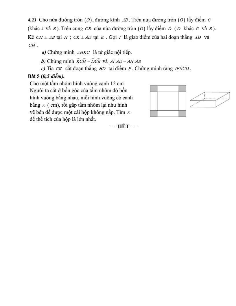 Đề thi Giữa kì 2 Toán 9 trường THCS Mai Dịch (Hà Nội) năm 2024-2025
