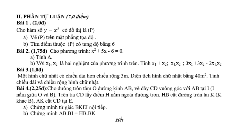 Đề thi Giữa kì 2 Toán 9 trường THCS Quế Thuận (Đà Nẵng) năm 2025-2026