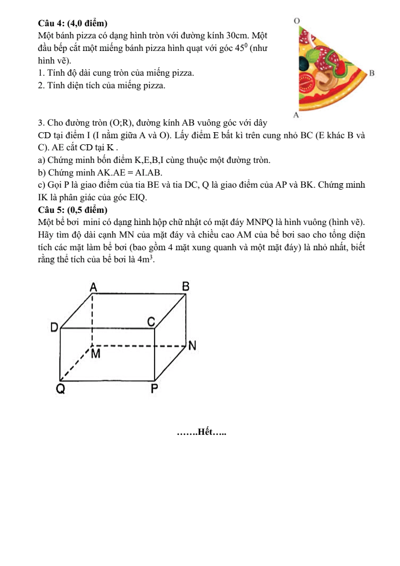 Đề thi Giữa kì 2 Toán 9 trường THCS Thanh Mỹ (Hà Nội) năm 2024-2025