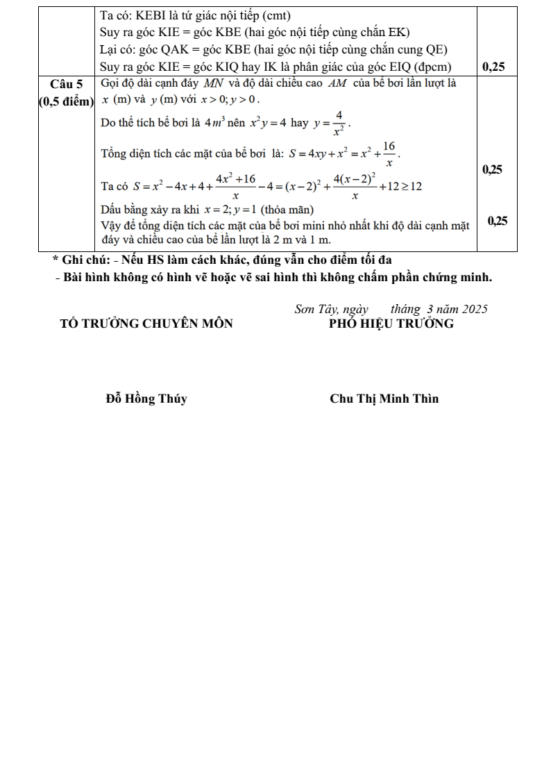 Đề thi Giữa kì 2 Toán 9 trường THCS Thanh Mỹ (Hà Nội) năm 2024-2025
