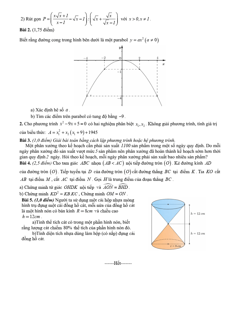 Đề thi Giữa kì 2 Toán 9 trường THCS Trần Bích San (Ninh Bình) năm 2025-2026