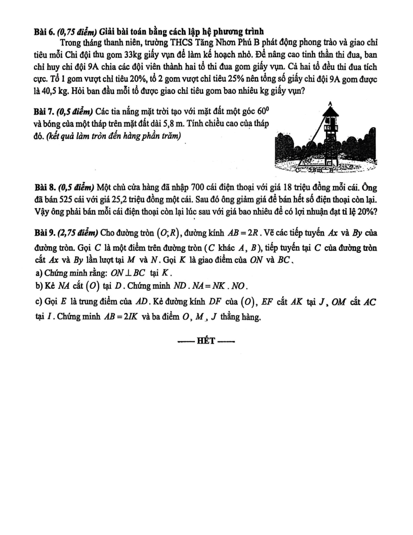 Đề thi Học kì 1 Toán 9 trường THCS Tăng Nhơn Phú B (Tp.HCM) năm 2025-2026