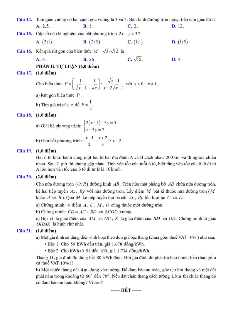 Đề thi Học kì 1 Toán 9 trường TH&THCS Lâm Thao (Bắc Ninh) năm 2025-2026
