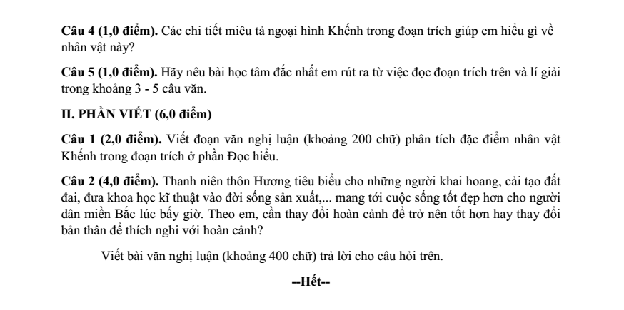 Đề thi Học kì 1 Văn 9 năm 2024-2025 trường THCS Ngô Sĩ Liên
