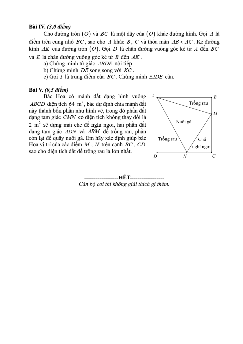 Đề thi Học kì 2 Toán 9 phòng GD&ĐT Ba Đình (Hà Nội) năm 2024-2025