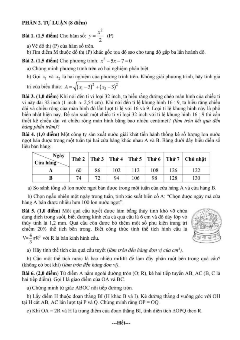 Đề thi Học kì 2 Toán 9 phòng GD&ĐT Bình Tân (Tp.HCM) năm 2024-2025