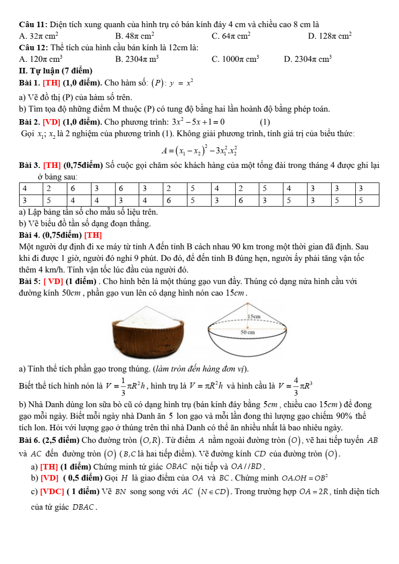 Đề thi Học kì 2 Toán 9 phòng GD&ĐT Bình Thạnh (Tp.HCM) năm 2024-2025