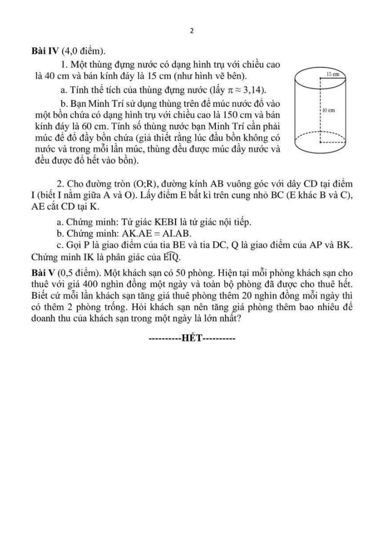 Đề thi Học kì 2 Toán 9 phòng GD&ĐT Hoài Đức (Hà Nội) năm 2024-2025
