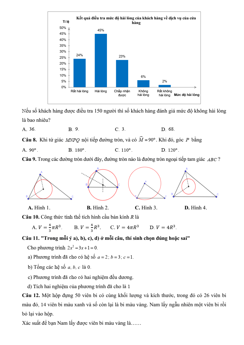 Đề thi Học kì 2 Toán 9 phòng GD&ĐT Hoàng Mai (Nghệ An) năm 2024-2025