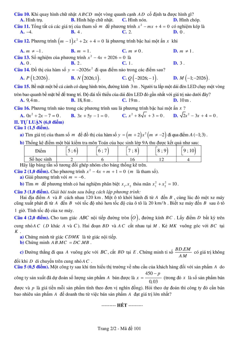 Đề thi Học kì 2 Toán 9 Sở GD&ĐT Bắc Ninh năm 2025-2026
