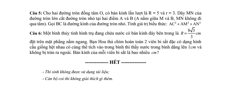 Đề thi Học kì 2 Toán 9 Sở GD&ĐT Hưng Yên năm 2025-2026