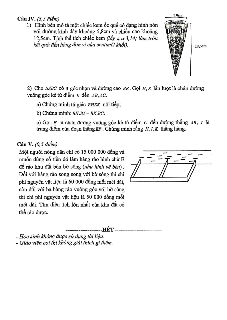 Đề thi Học kì 2 Toán 9 trường THCS Bê Văn Đàn (Hà Nội) năm 2025-2026