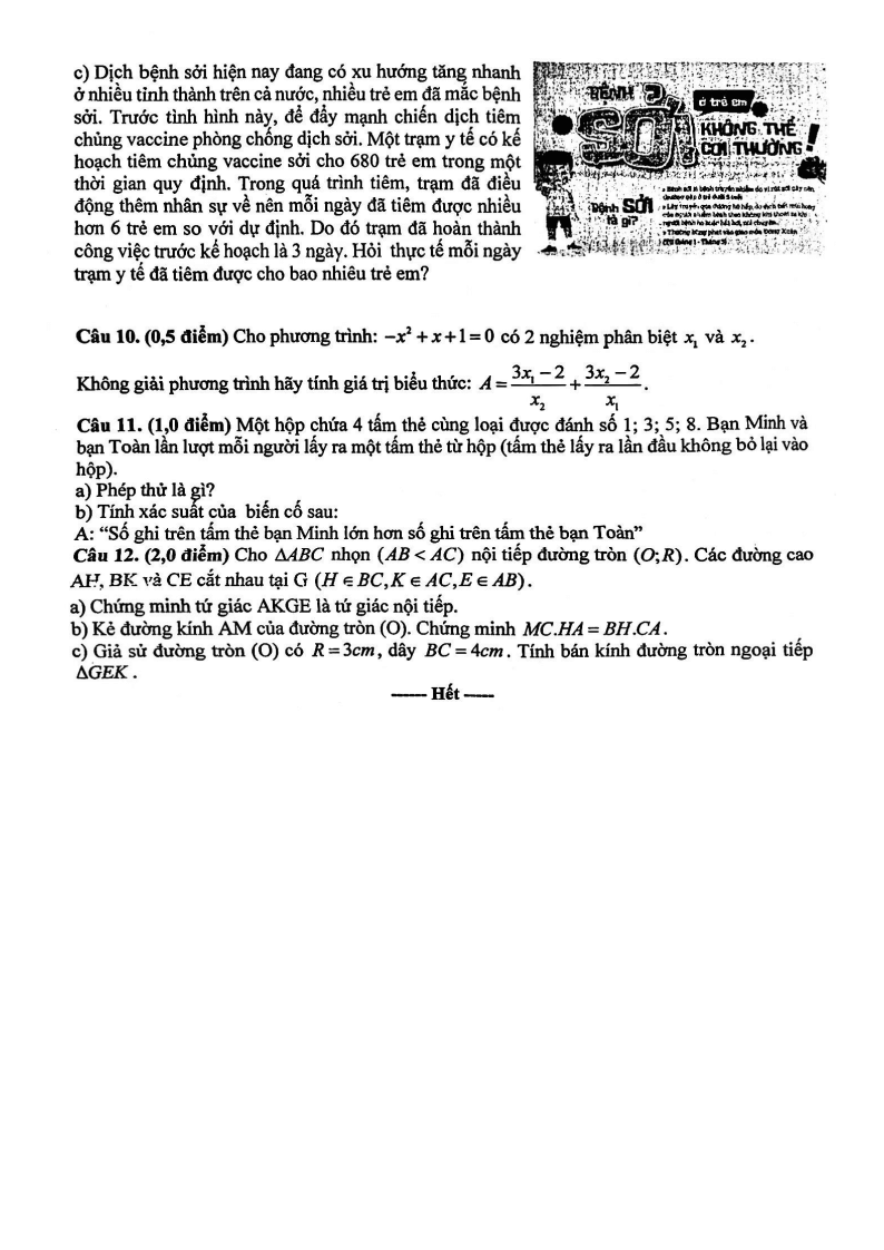 Đề thi Học kì 2 Toán 9 trường THCS Đỗ Đăng Tuyển (Đà Nẵng) năm 2024-2025
