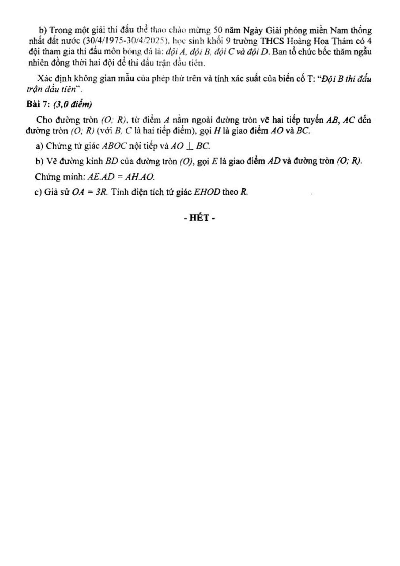 Đề thi Học kì 2 Toán 9 trường THCS Hoàng Hoa Thám (Tp.HCM) năm 2024-2025