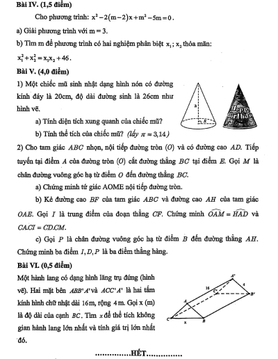 Đề thi Học kì 2 Toán 9 trường THCS Lê Hồng Phong (Hà Nội) năm 2025-2026