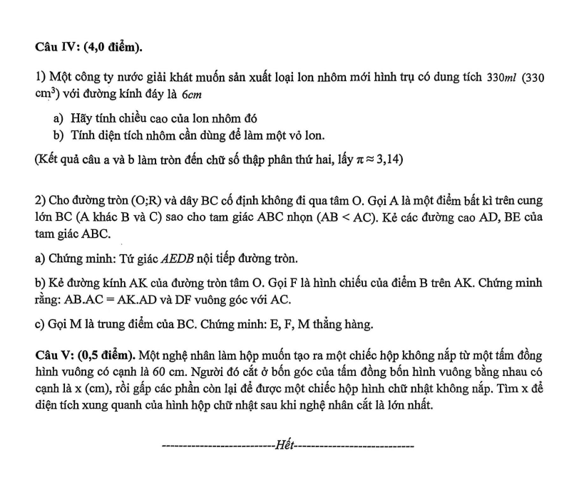Đề thi Học kì 2 Toán 9 trường THCS Thăng Long (Hà Nội) năm 2025-2026