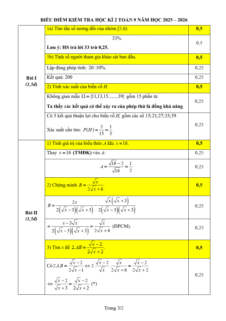 Đề thi Học kì 2 Toán 9 trường THCS Trưng Vương (Hà Nội) năm 2025-2026