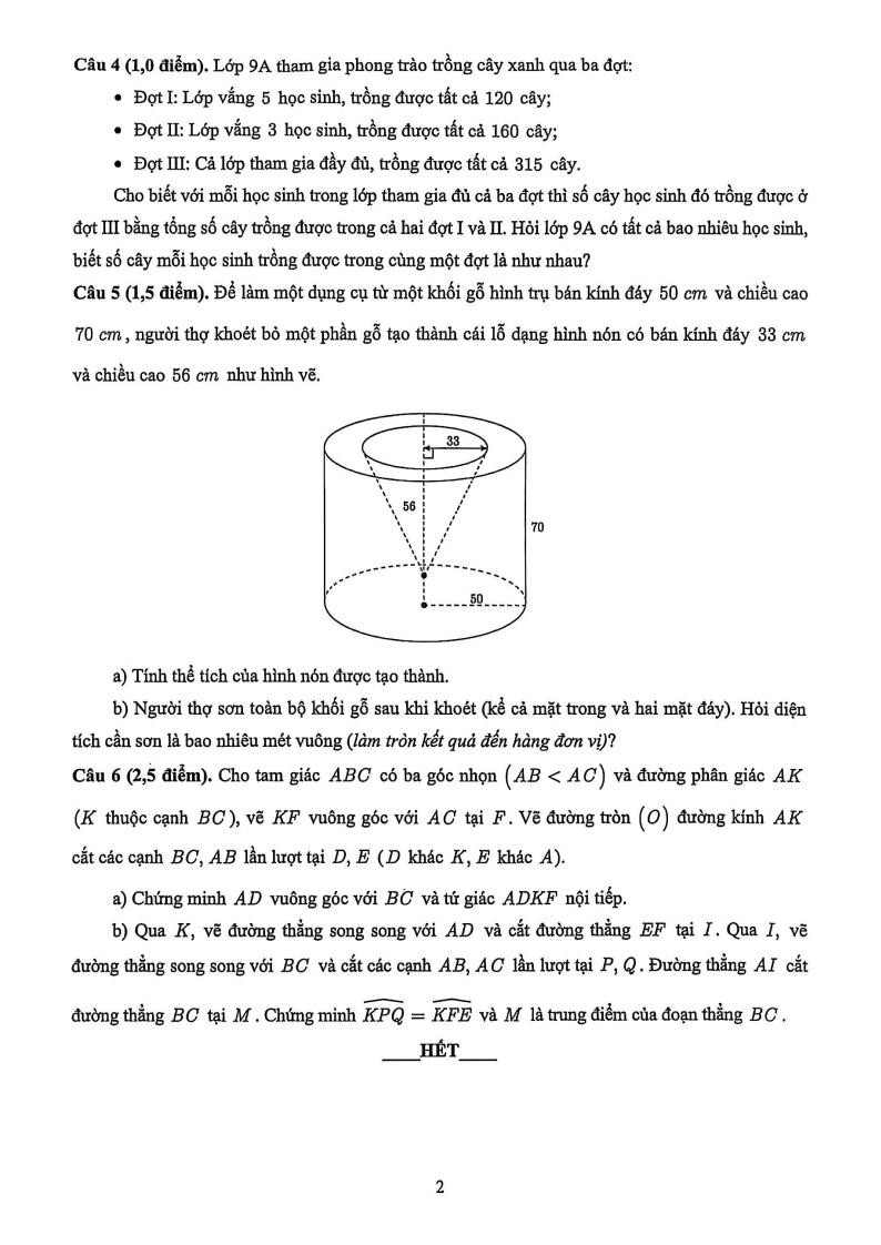 Đề thi Học kì 2 Toán 9 trường Trung học Thực hành Sài Gòn (TP HCM) năm 2025-2026