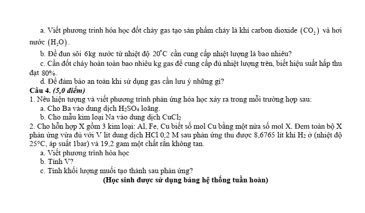 Đề thi học sinh giỏi Hóa học 9 trường THCS Cửu Long năm 2025