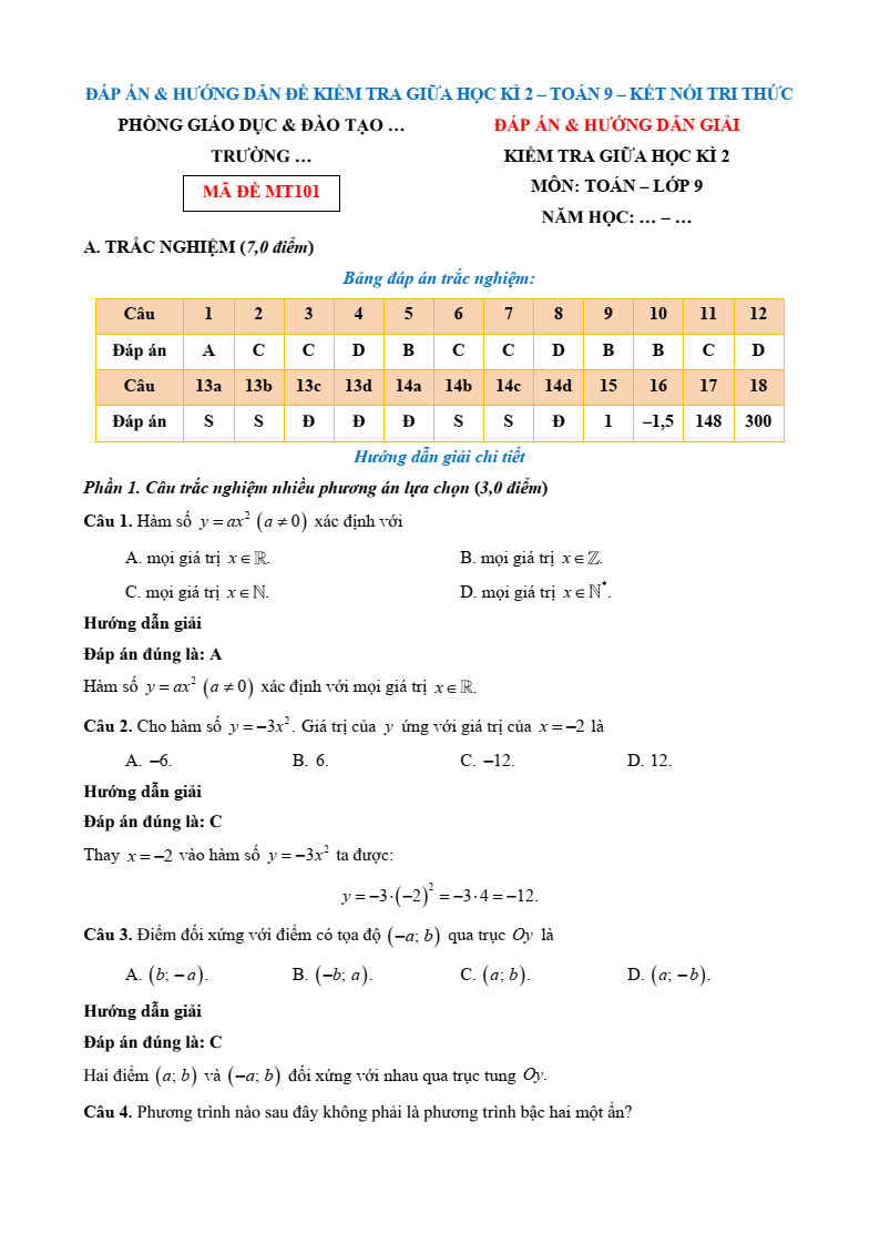 10+ Đề thi Giữa kì 2 Toán 9 Kết nối tri thức (cấu trúc mới, có đáp án)
