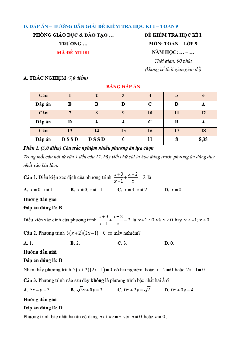 10 Đề thi Học kì 1 Toán 9 Chân trời sáng tạo (có đáp án, cấu trúc mới)