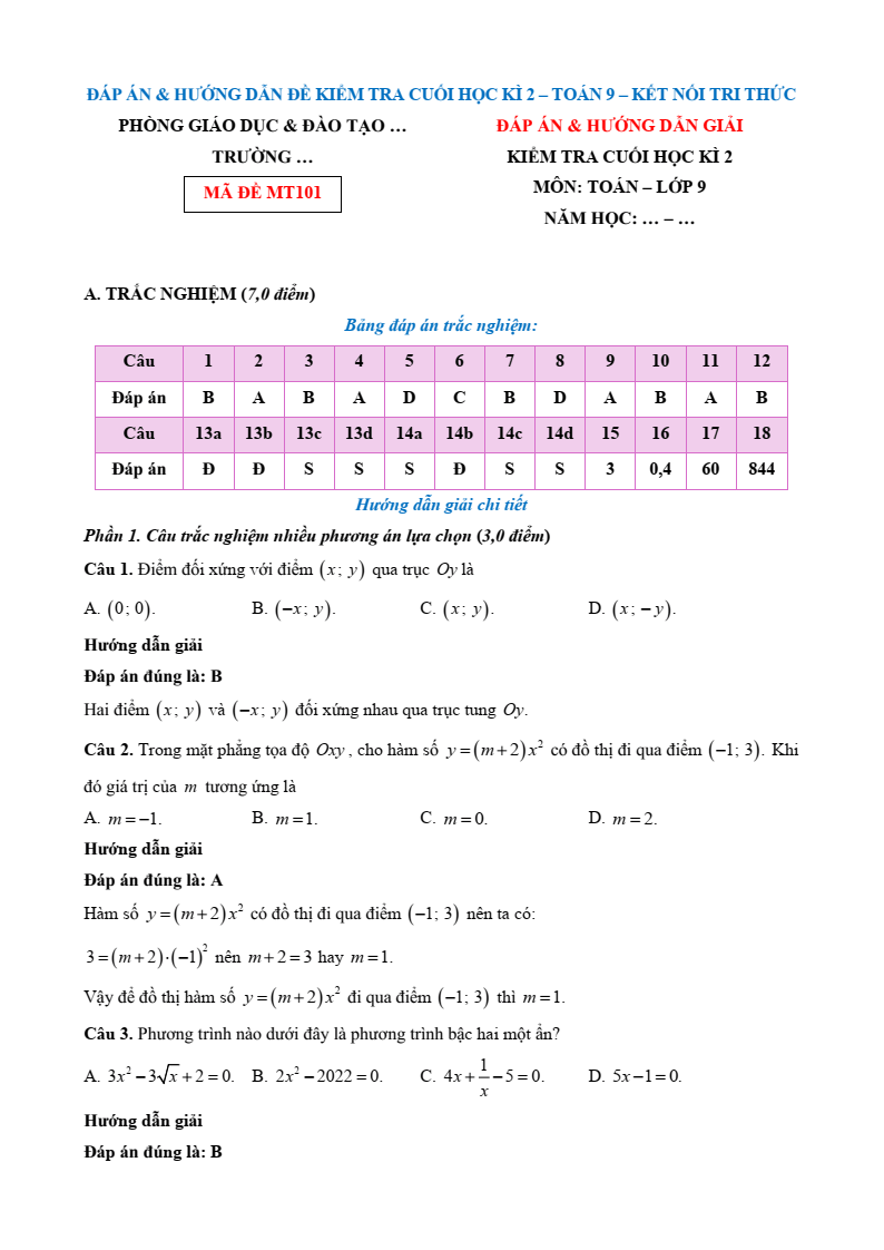 10+ Đề thi Học kì 2 Toán 9 Kết nối tri thức (cấu trúc mới, có đáp án)