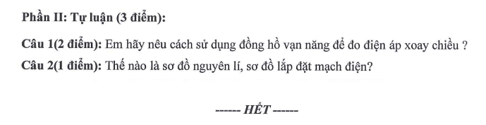Đề thi Giữa kì 1 Công nghệ 9 năm 2025-2026 trường THCS Ngọc Lâm (Hà Nội)