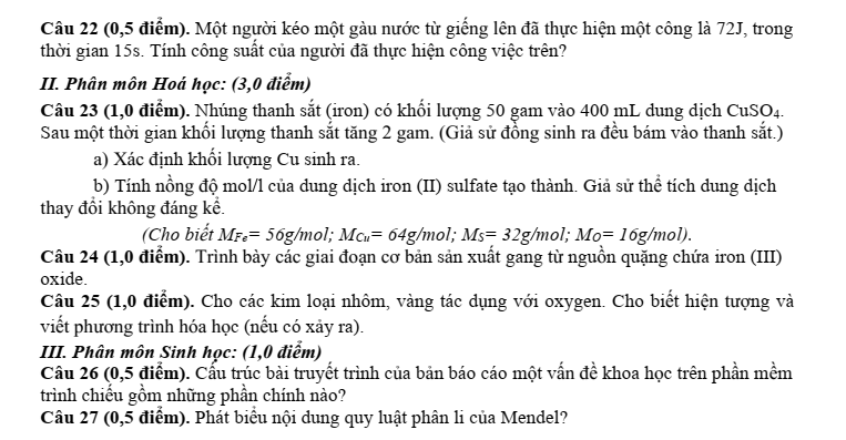 Đề thi Giữa kì 1 KHTN 9 năm 2025-2026 trường THCS Lý Tự Trọng (Đà Nẵng)