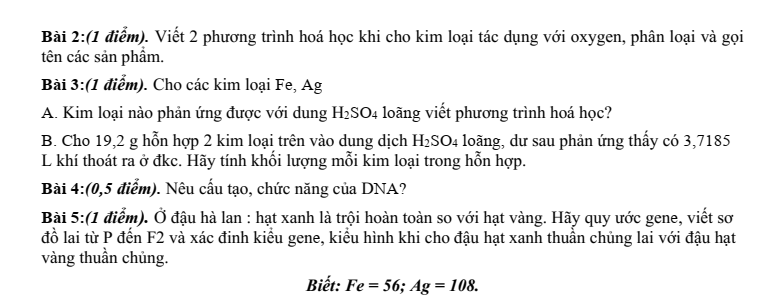 Đề thi Giữa kì 1 KHTN 9 năm 2024-2025 trường THCS Phước Bửu (Bà Rịa - Vũng Tàu)