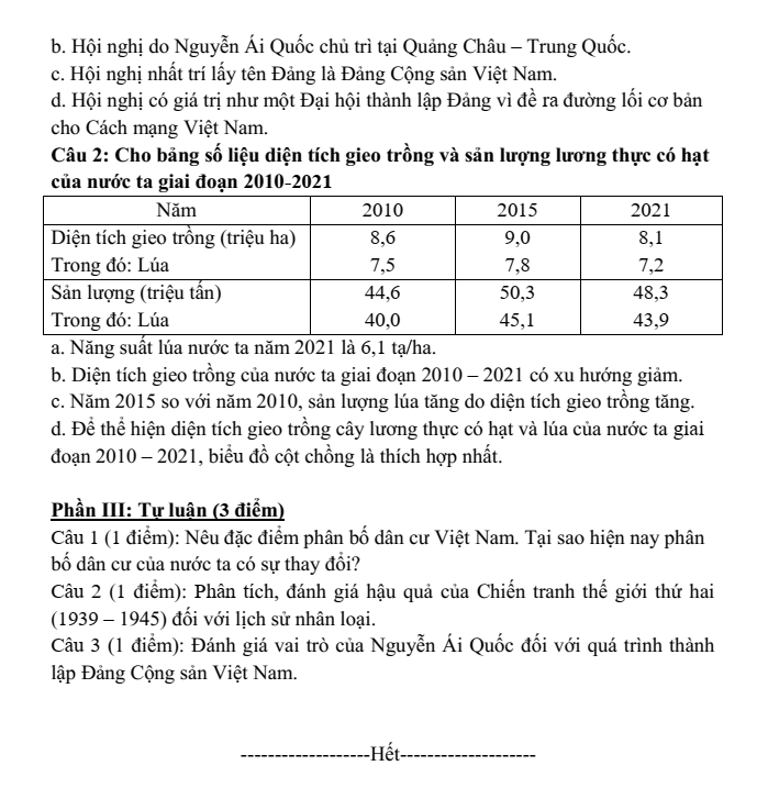Đề thi Giữa kì 1 Lịch Sử và Địa Lí 9 năm 2025-2026 trường THCS Bát Tràng (Hà Nội)