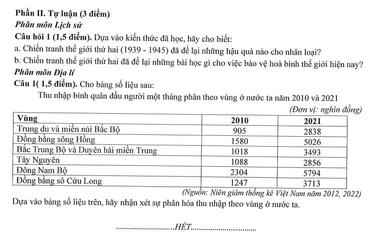 Đề thi Giữa kì 1 Lịch Sử và Địa Lí 9 năm 2025-2026 trường THCS Nguyễn Bỉnh Khiêm (Hà Nội)