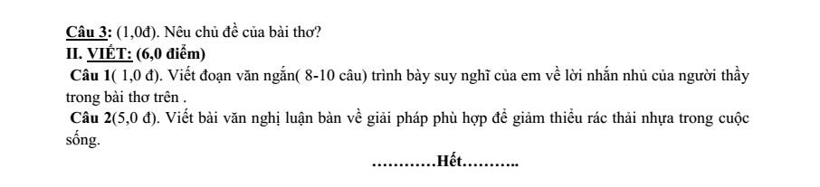 Đề thi Giữa kì 1 Văn 9 năm 2024-2025 trường TH - THCS Vinh Quang (Kon Tum)