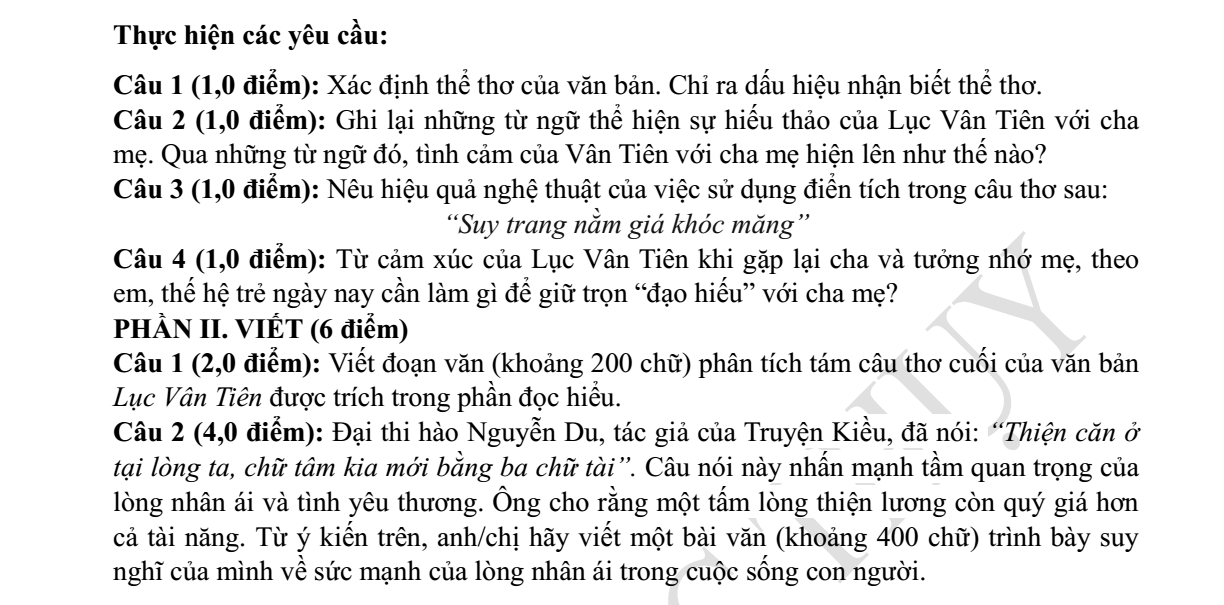 Đề thi Giữa kì 1 Văn 9 năm 2025-2026 trường THCS Ngọc Thụy (Hà Nội)