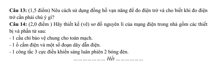 Đề thi Giữa kì 2 Công nghệ 9 năm 2024-2025 trường THCS Nguyễn Trãi (Quảng Nam)
