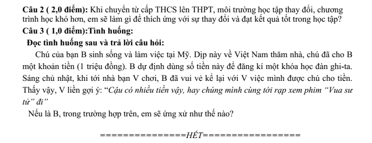 Đề thi Giữa kì 2 GDCD 9 năm 2025-2026 trường THCS Kim Đồng (Đà Nẵng)