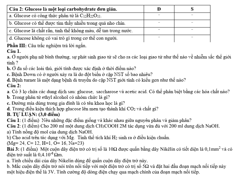 Đề thi Giữa kì 2 KHTN 9 năm 2025-2026 trường THCS Đức Giang (Hà Nội)