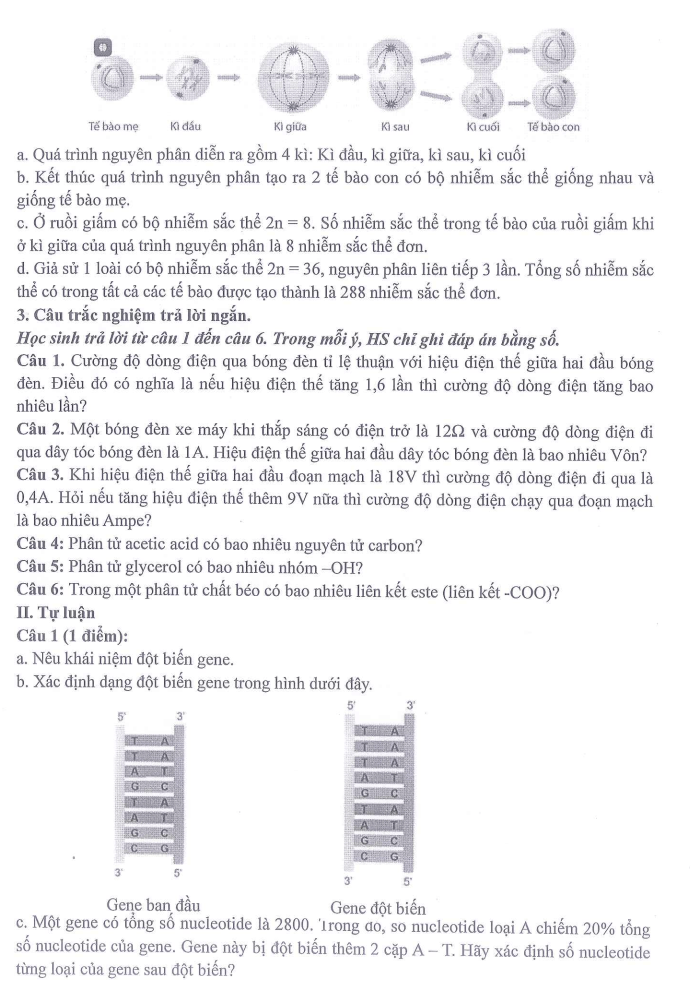Đề thi Giữa kì 2 KHTN 9 năm 2025-2026 trường THCS Ngọc Lâm (Hà Nội)