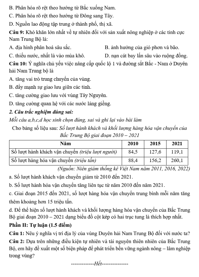 Đề thi Giữa kì 2 Lịch Sử và Địa Lí 9 năm 2024-2025 trường THCS Lý Thường Kiệt (Hà Nội)