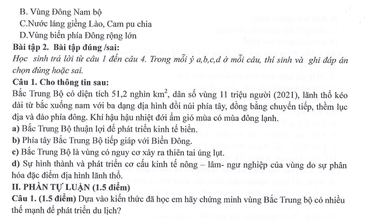 Đề thi Giữa kì 2 Lịch Sử và Địa Lí 9 năm 2025-2026 trường THCS Ngọc Lâm (Hà Nội)