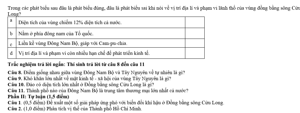 Đề thi Giữa kì 2 Lịch Sử và Địa Lí 9 năm 2024-2025 trường THCS Nguyễn Huệ (Bà Rịa - Vũng Tàu)